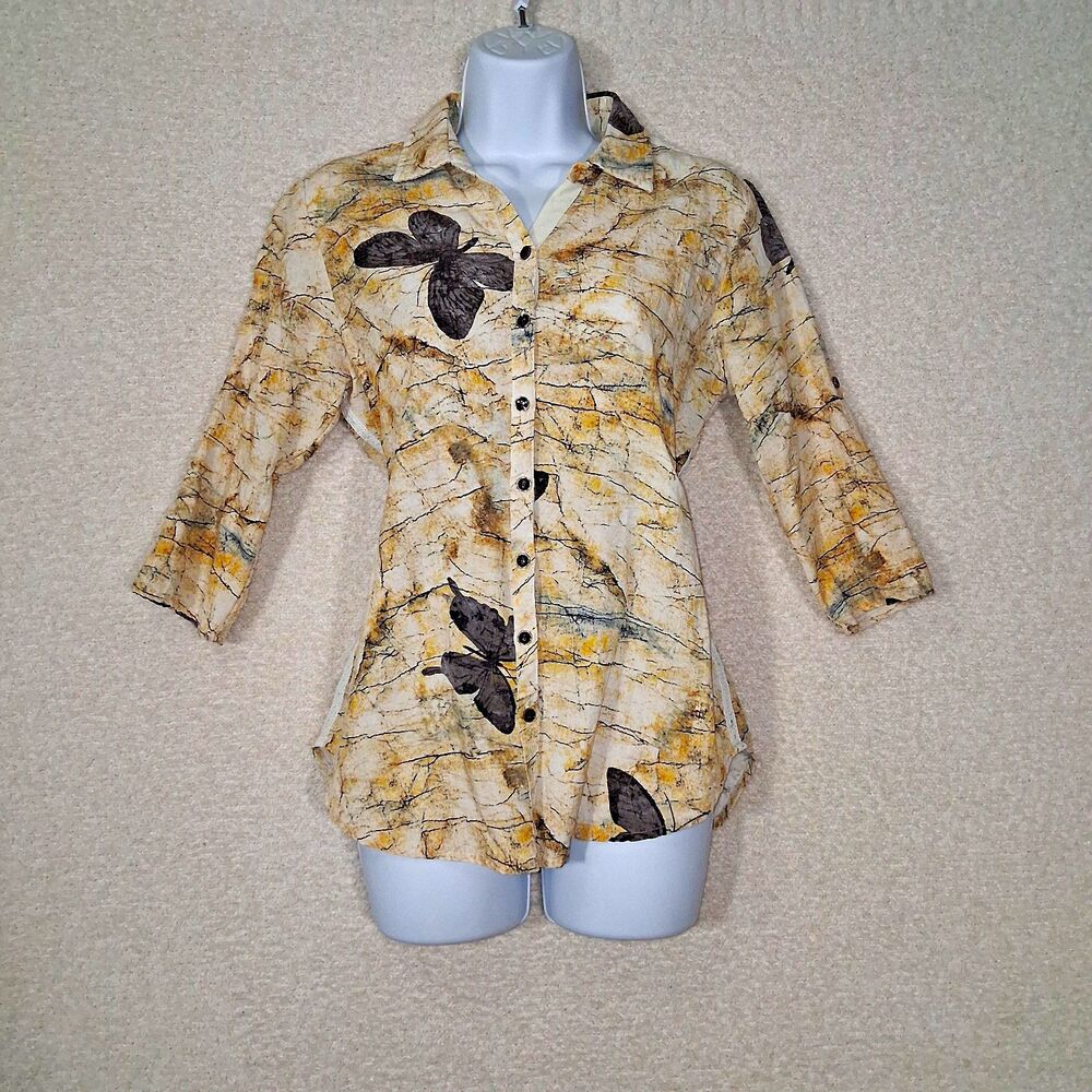 Deal Jeans Womens Butterfly Button Down Sz XL Casual Goth Boho Whimsigoth Career